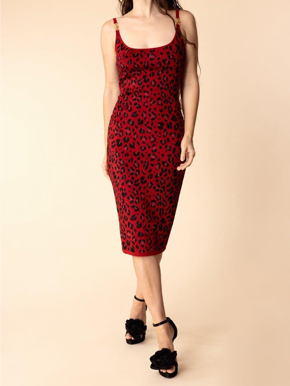 NWT Versace Leopard Lurex Knit Animal Print Midi Dress ~ Size 42  MSRP $1995